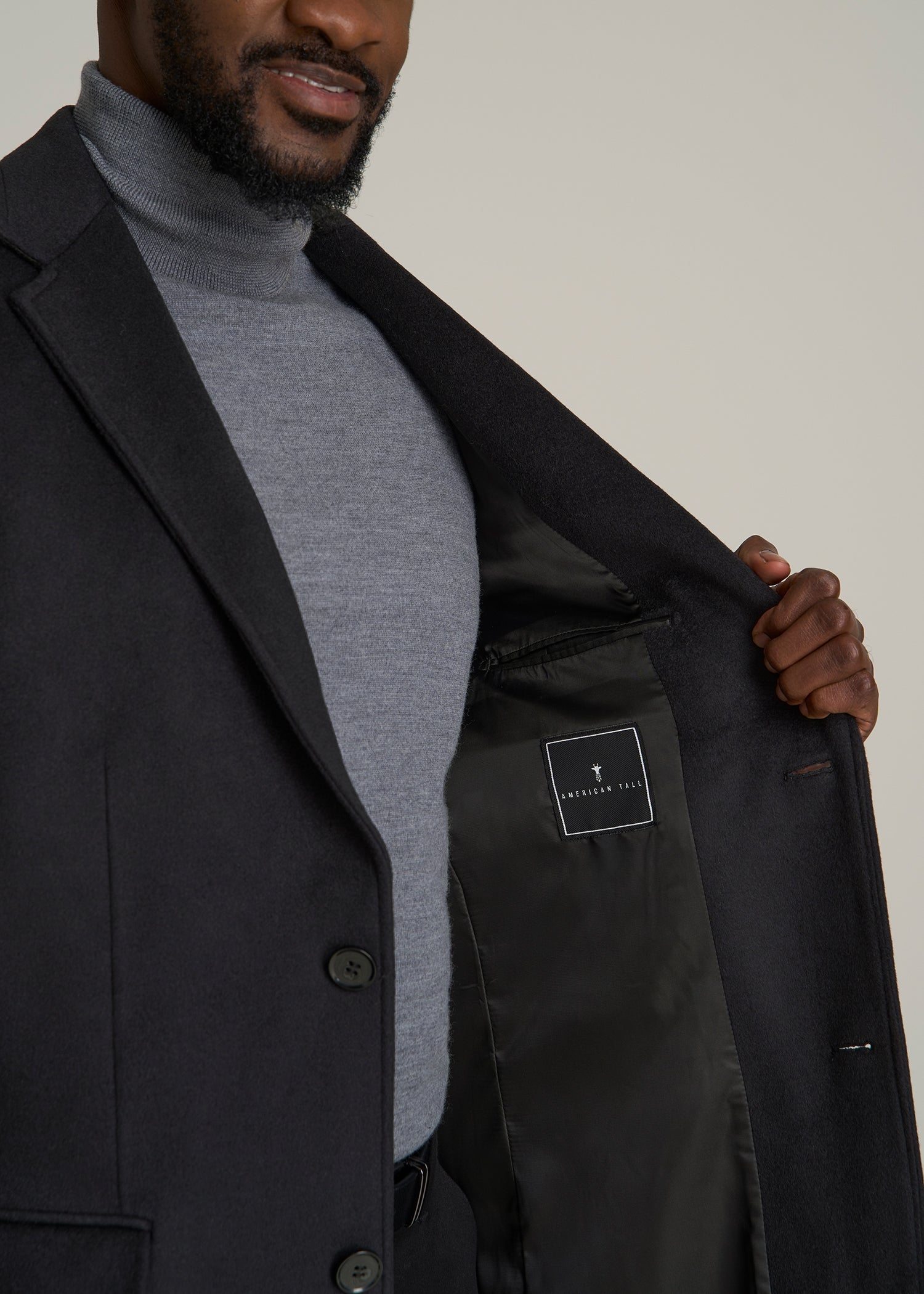 Wool Coat for Tall Men in Charcoal Mix
