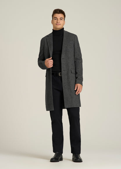 Wool Coat for Tall Men in Grey and Black Herringbone