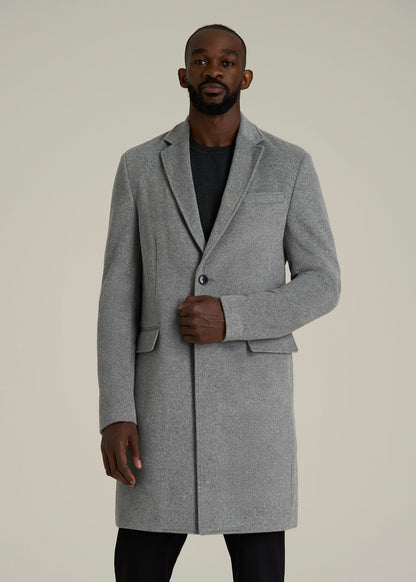 Wool Coat for Tall Men in Mid Grey Mix