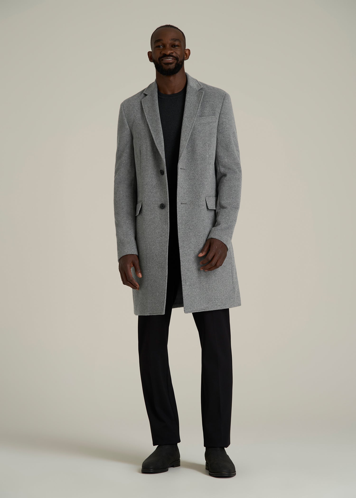 A tall man wearing American Tall's Wool Coat for Tall Men