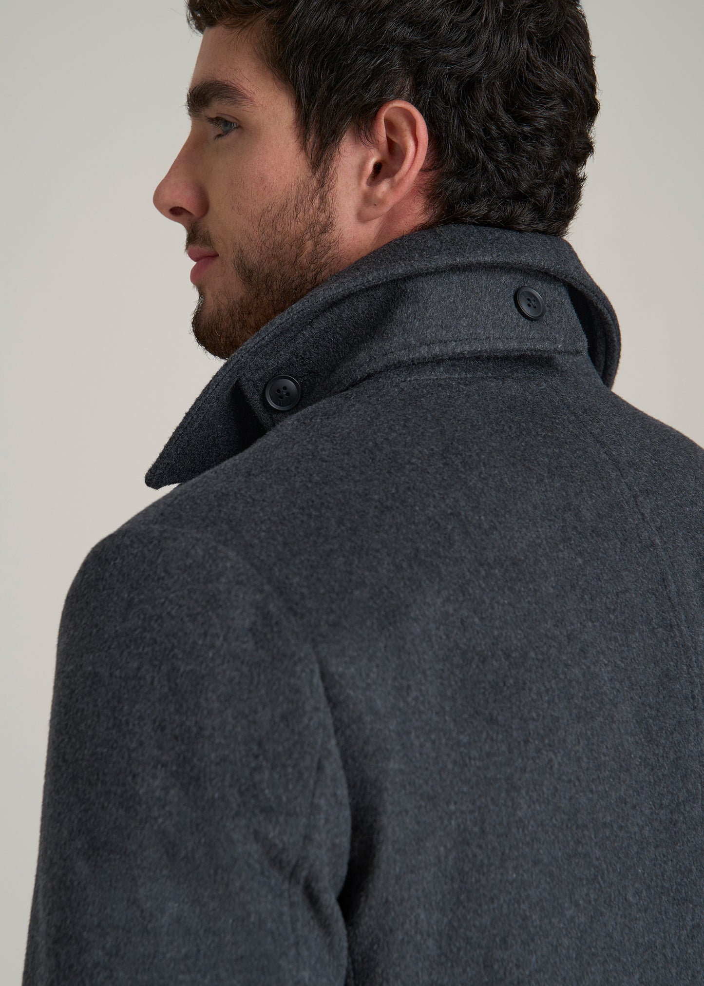 Double-Breasted Wool Peacoat for Tall Men in Dark Grey Mix