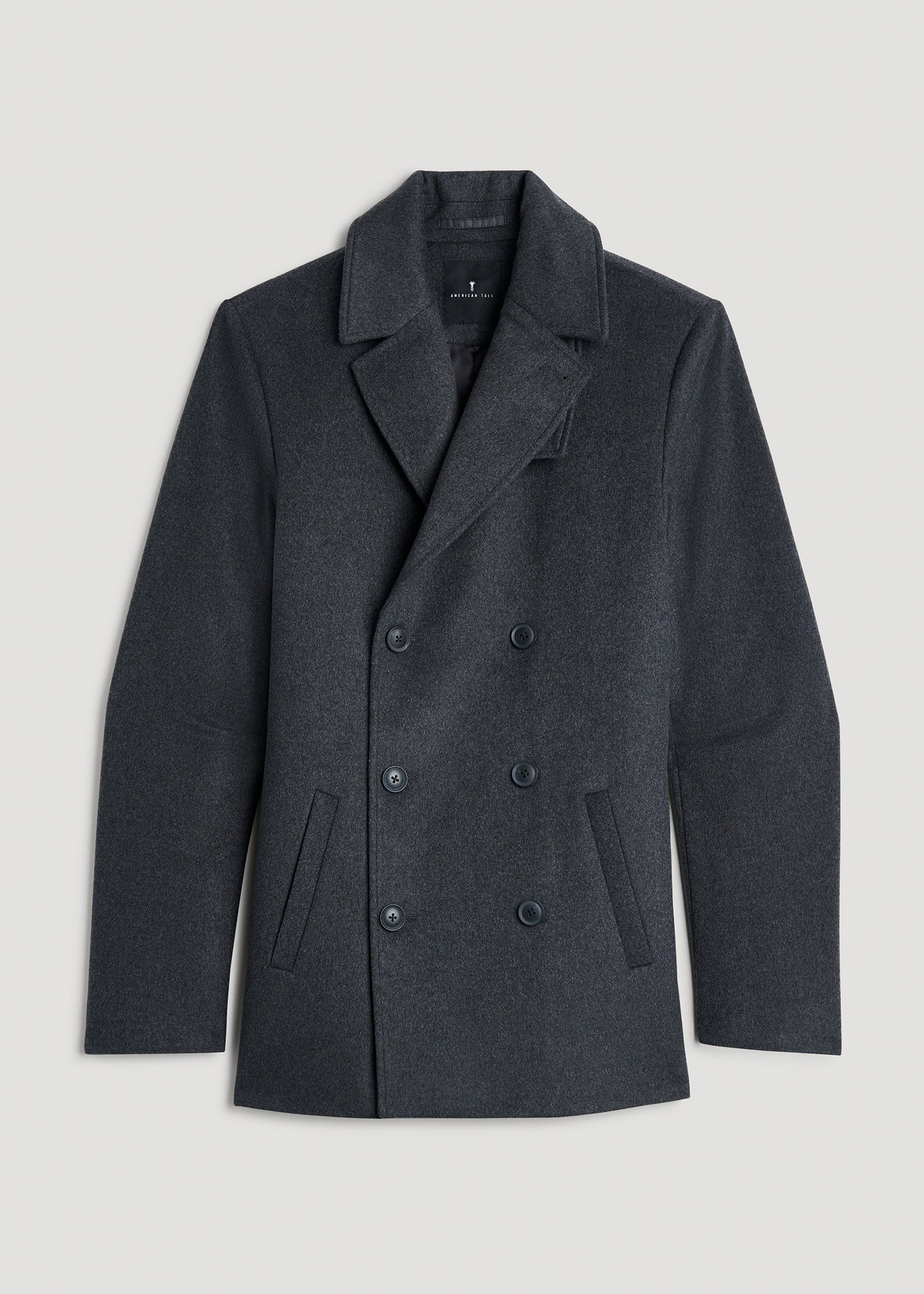 Mens Houndstooth Double-Breasted Wool Peacoat - Black and White Wool Short Coat Slim Fit USA Men's Outlet main image 0