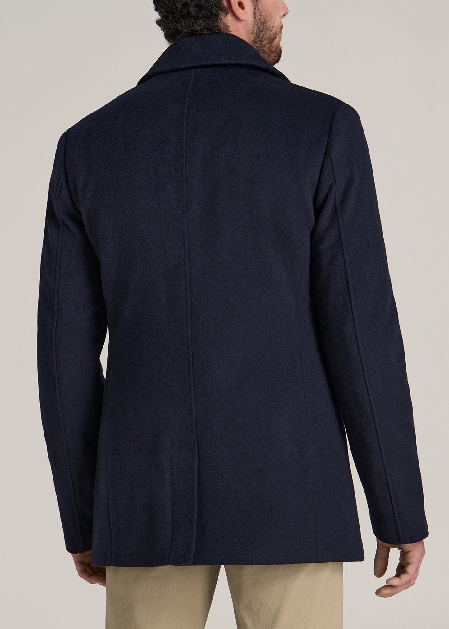 Double-Breasted Wool Peacoat for Tall Men in Deep Navy