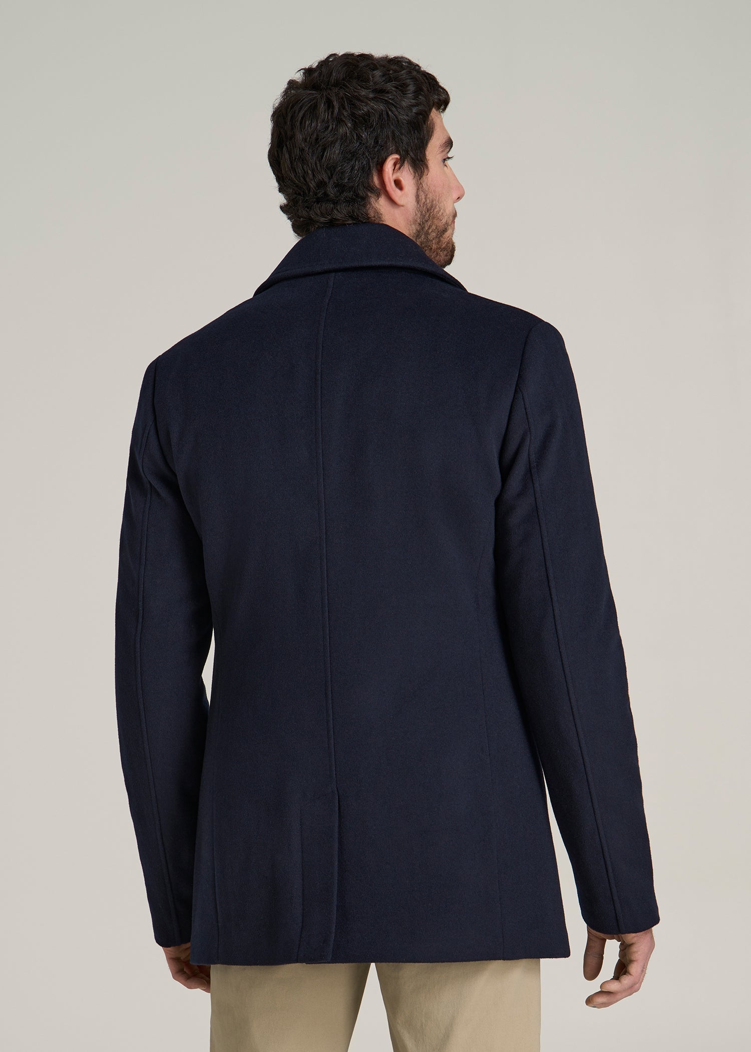Double-Breasted Wool Peacoat for Tall Men in Deep Navy