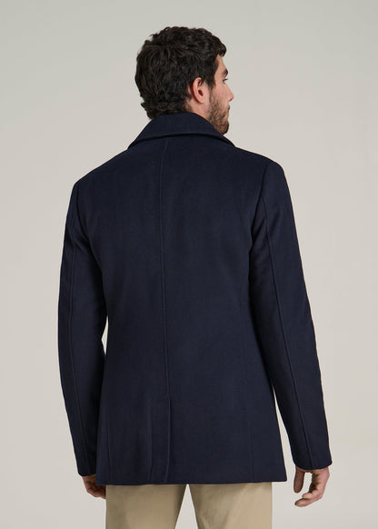 Double-Breasted Wool Peacoat for Tall Men in Deep Navy