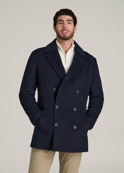 Double-Breasted Wool Peacoat for Tall Men in Deep Navy