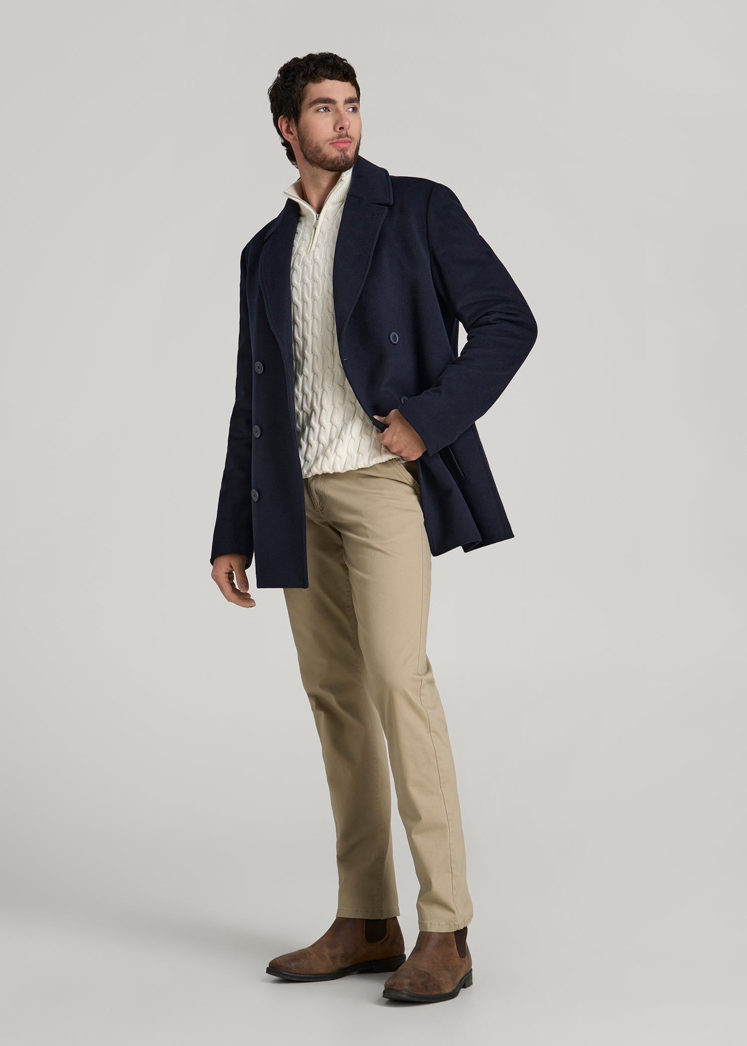 Double-Breasted Wool Peacoat for Tall Men in Deep Navy M / Extra Tall / Deep Navy Double-Breasted Wool Peacoat for Tall Men in Deep Navy M / Extra Tall / Deep Navy