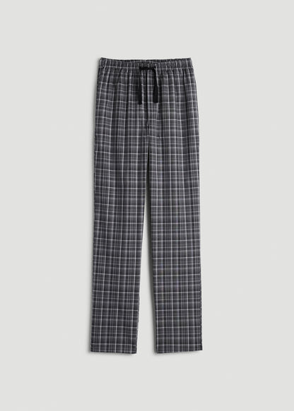 Woven Pajama Pants for Tall Men in Black & Grey Plaid