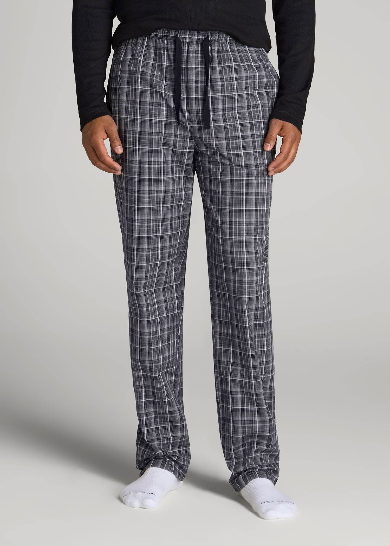 Woven Pajama Pants for Tall Men in Black & Grey Plaid