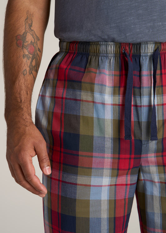 Plaid Pajama Pants for Tall Men in Olive & Navy Grid