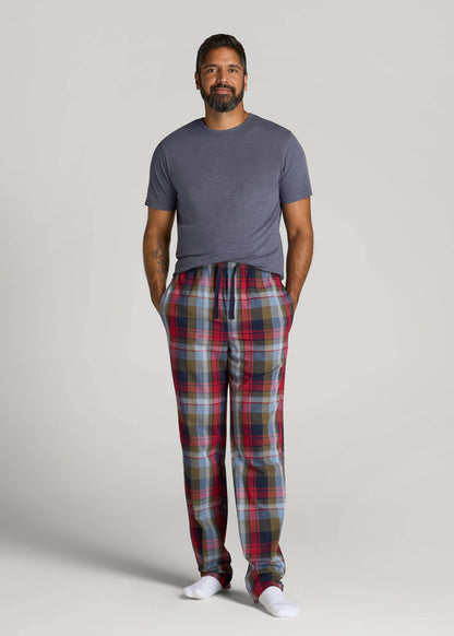 Woven Pajama Pants for Tall Men in Blue & Green Plaid