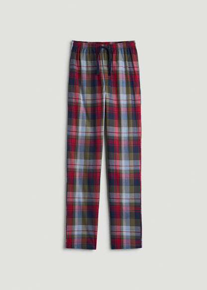 Woven Pajama Pants for Tall Men in Blue & Green Plaid