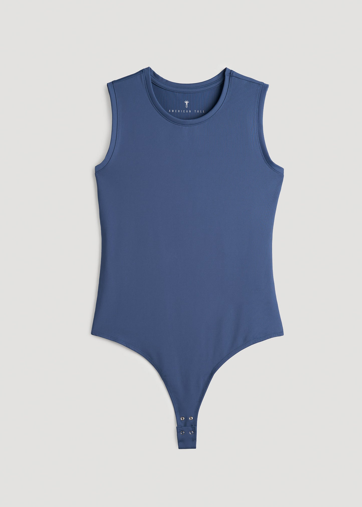 Sleeveless Crewneck Bodysuit for Tall Women in Steel Blue
