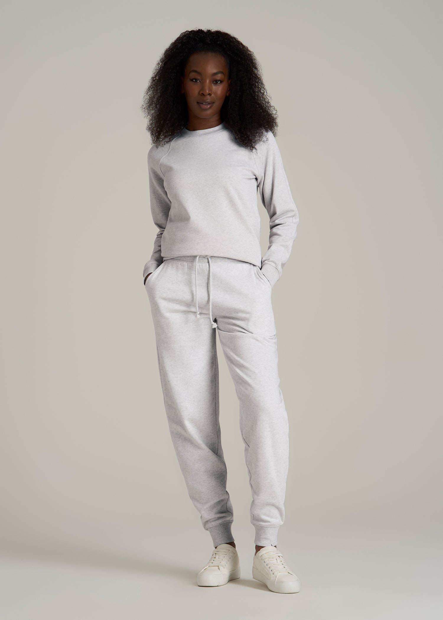 A.T. Basics Athletic Joggers for Tall Women in Heather Cloud White