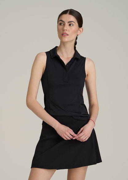 Active Sleeveless Polo Shirt for Tall Women in Black