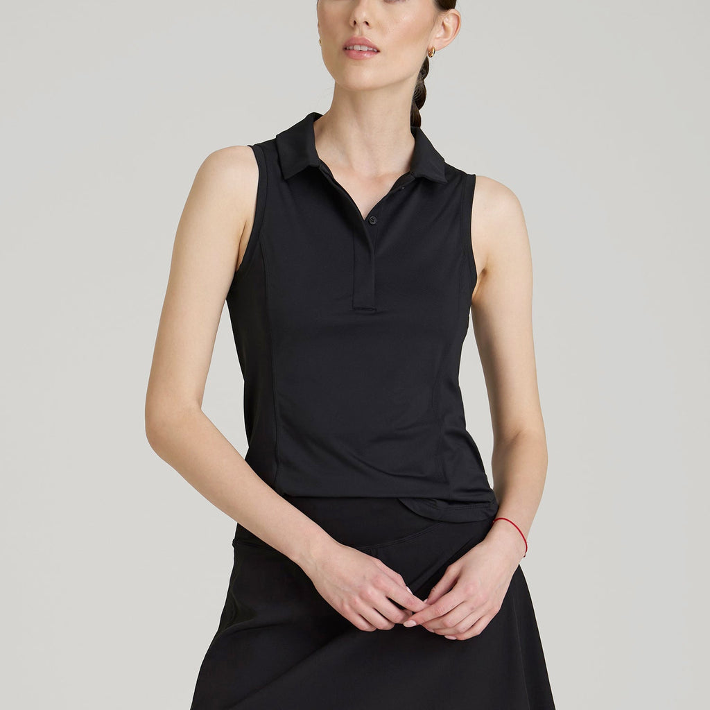 Active Sleeveless Polo Shirt for Tall Women in Black M / Tall / Black