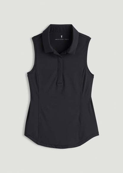 Active Sleeveless Polo Shirt for Tall Women in Black