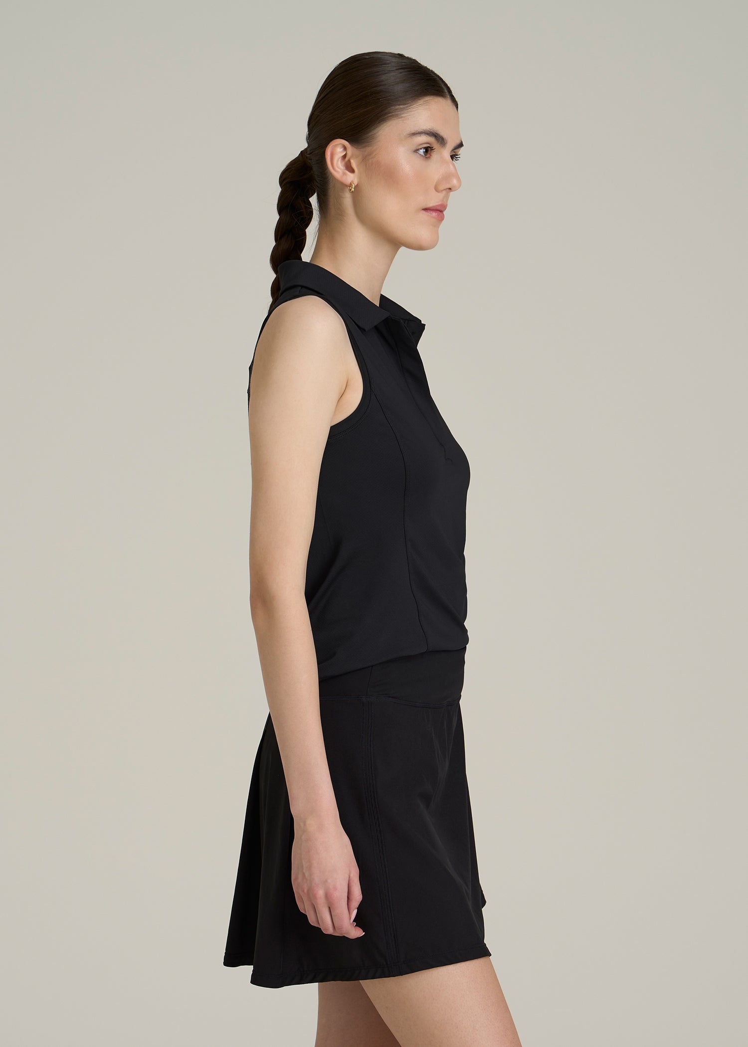 Active Sleeveless Polo Shirt for Tall Women in Black