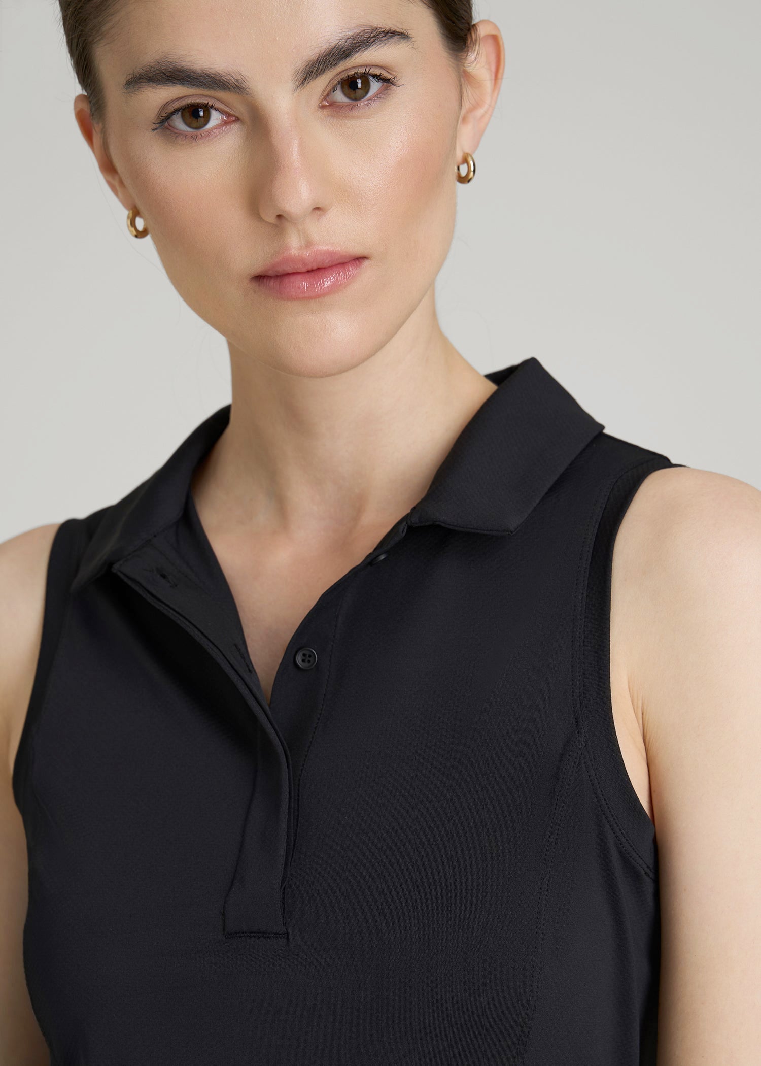 Active Sleeveless Polo Shirt for Tall Women in Black