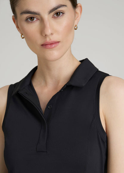 Active Sleeveless Polo Shirt for Tall Women in Black