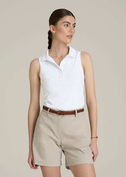 Active Sleeveless Polo Shirt for Tall Women in White