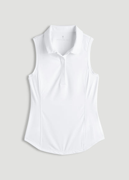 Active Sleeveless Polo Shirt for Tall Women in White