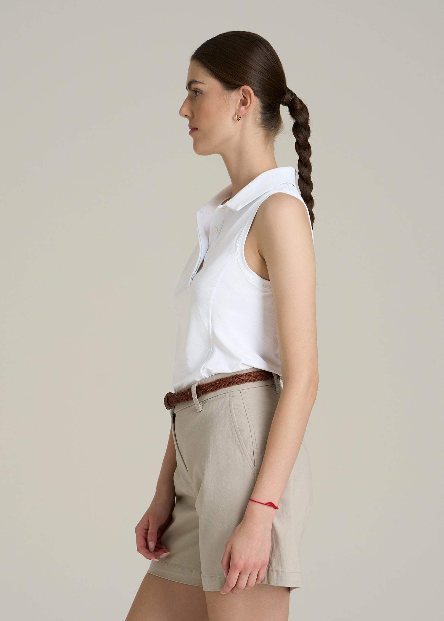 Active Sleeveless Polo Shirt for Tall Women in White