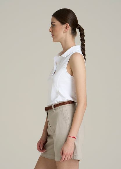 Active Sleeveless Polo Shirt for Tall Women in White
