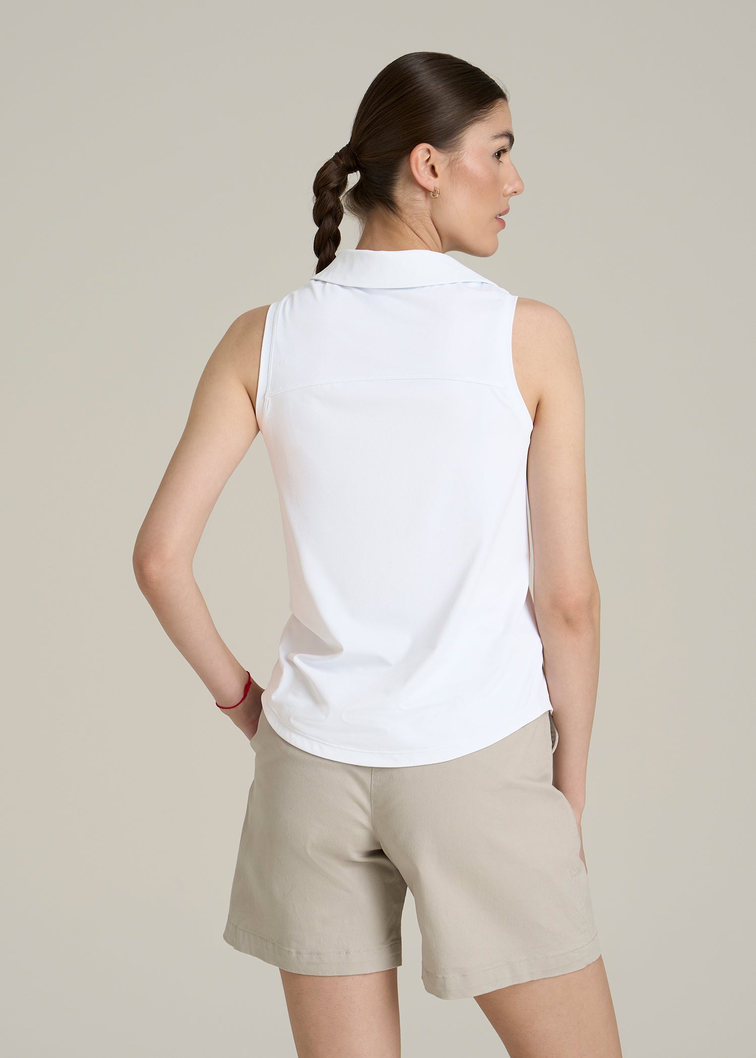 Active Sleeveless Polo Shirt for Tall Women in White