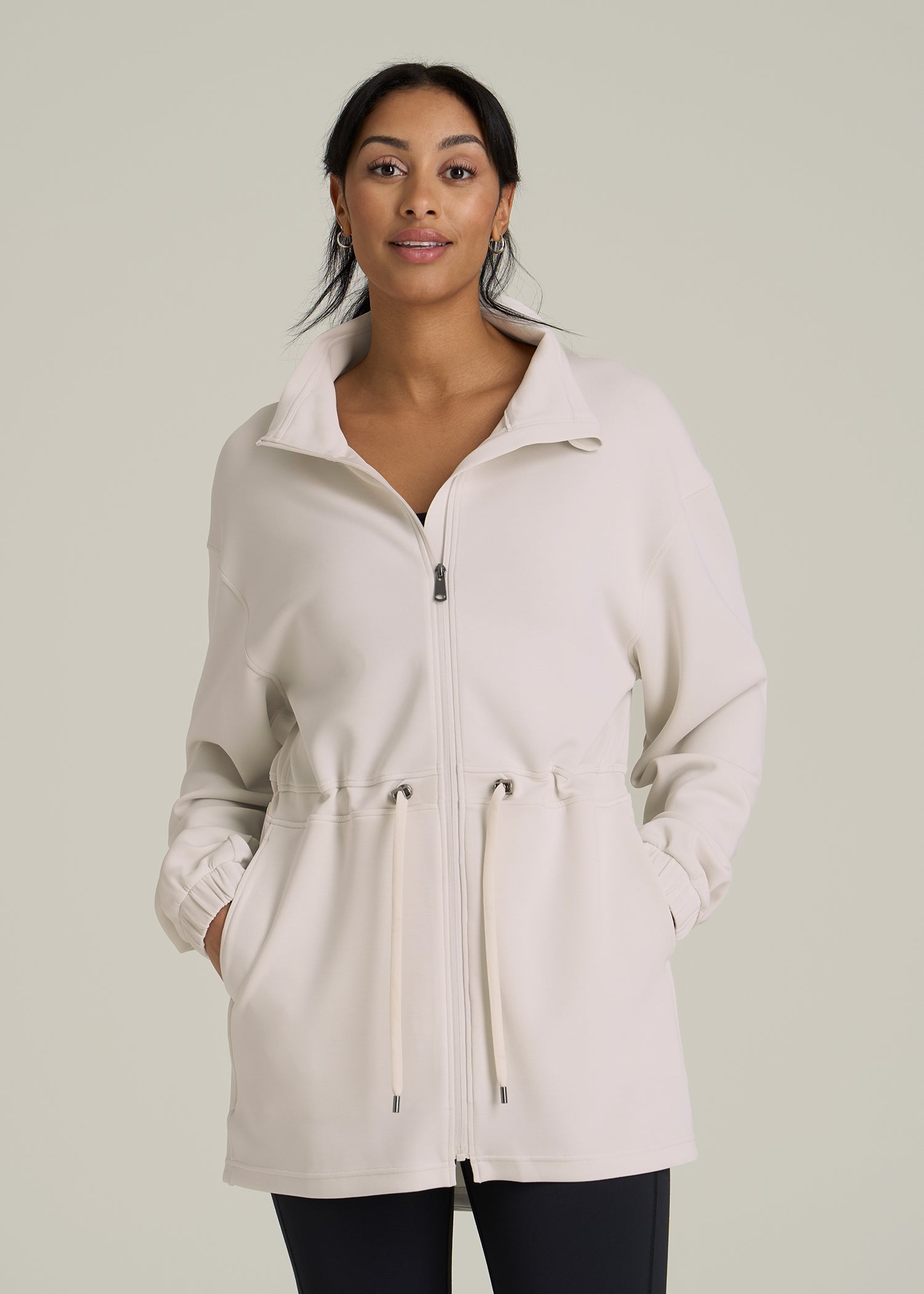 Soft Motion Cinch Waist Jacket for Tall Women in Pearl