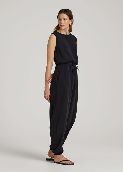 Soft Motion Sleeveless Sweatpant Jumpsuit for Tall Women in Black