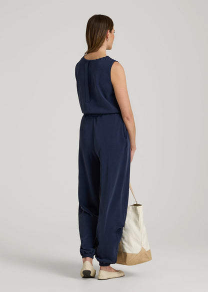 Soft Motion Sleeveless Sweatpant Jumpsuit for Tall Women in Navy
