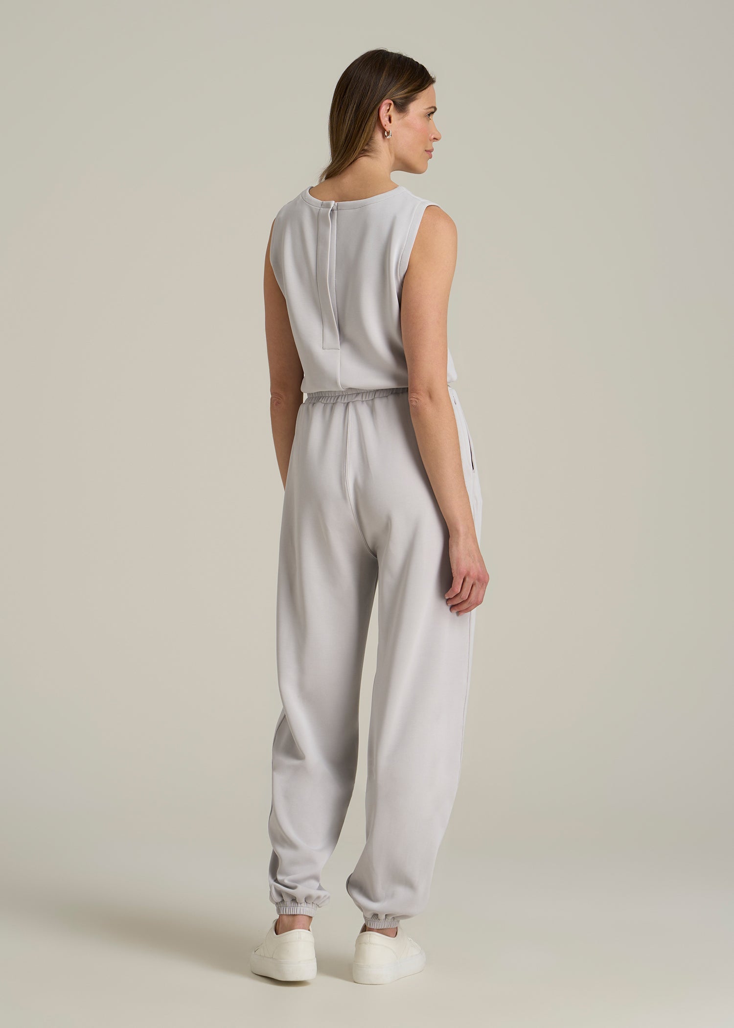 Soft Motion Sleeveless Sweatpant Jumpsuit for Tall Women in Vapor Grey