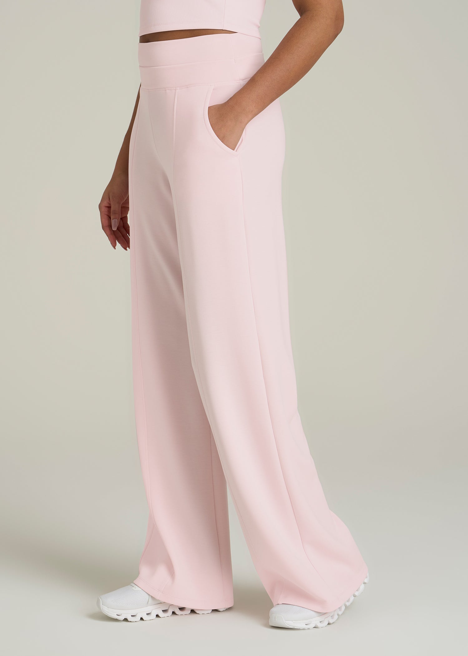 Soft Motion Wide Leg Ultra High Rise Pant for Tall Women in Barely Pink