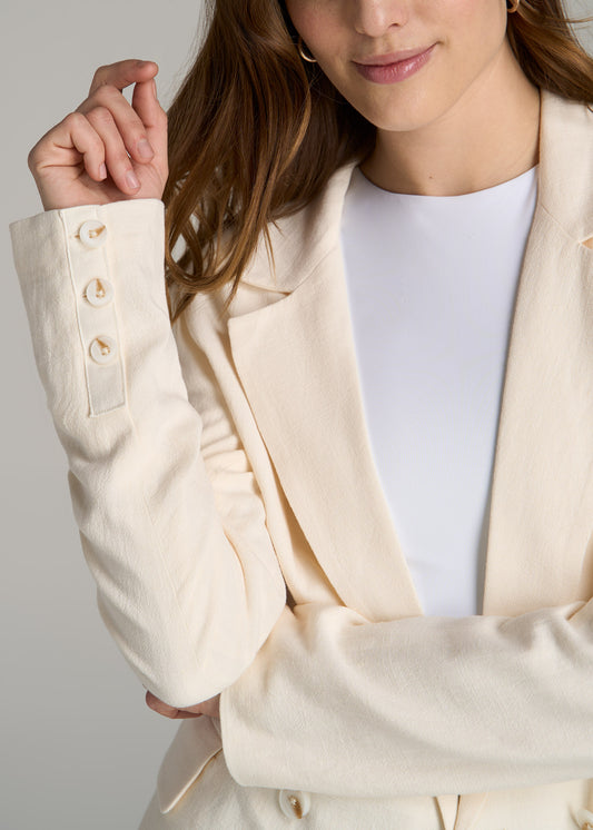 Linen Blend Tie Back Blazer For Tall Women in White Alyssum