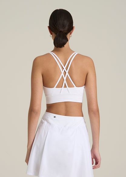 Women's Balance Crisscross Sports Bra for Tall Women in Bright White