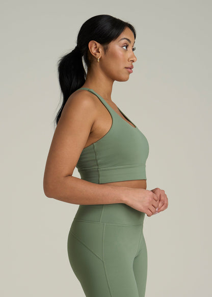 Women's Balance Crisscross Sports Bra for Tall Women in Dark Seagrass