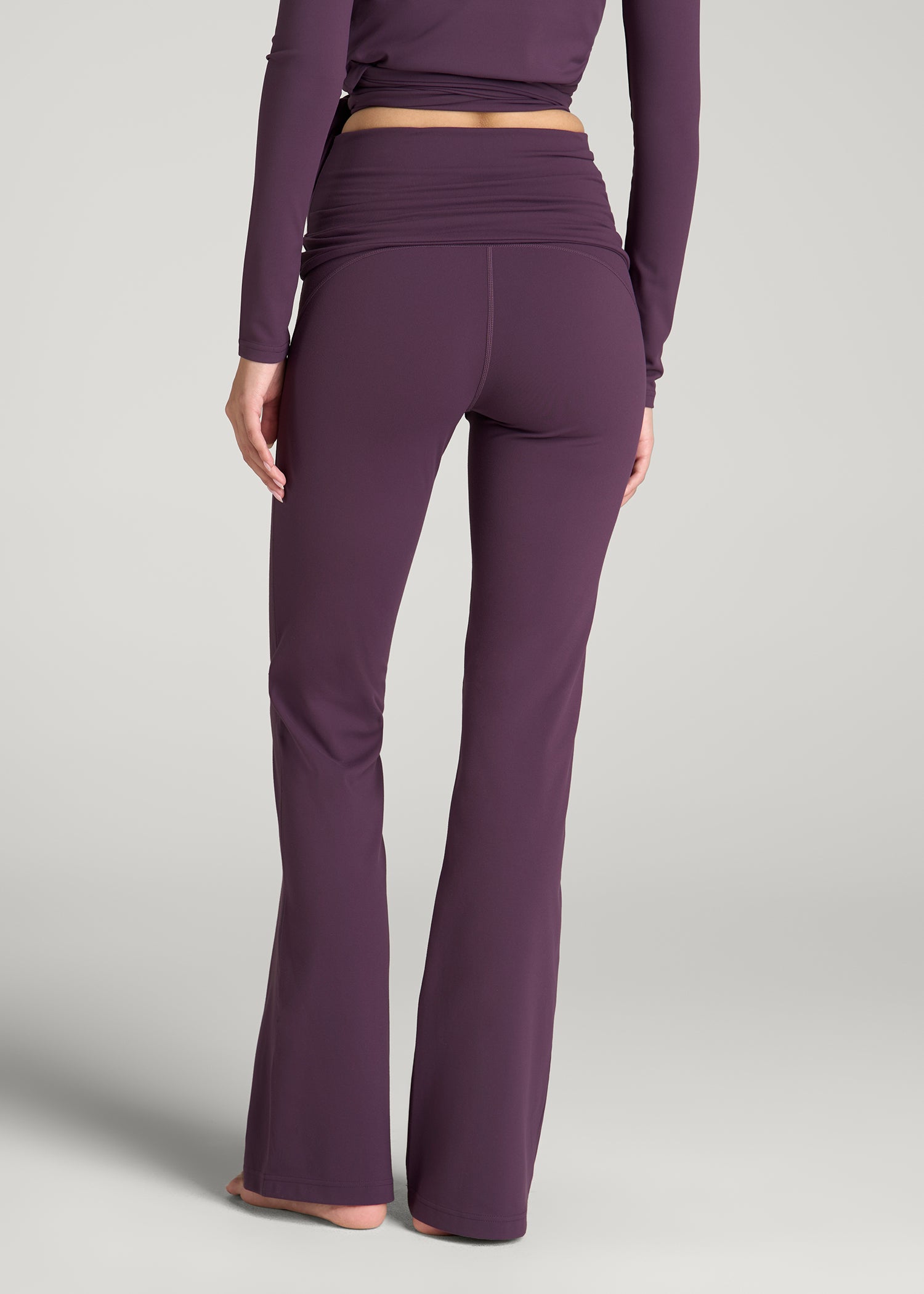 Balance Fold-over Flare Legging for Tall Women in Aubergine