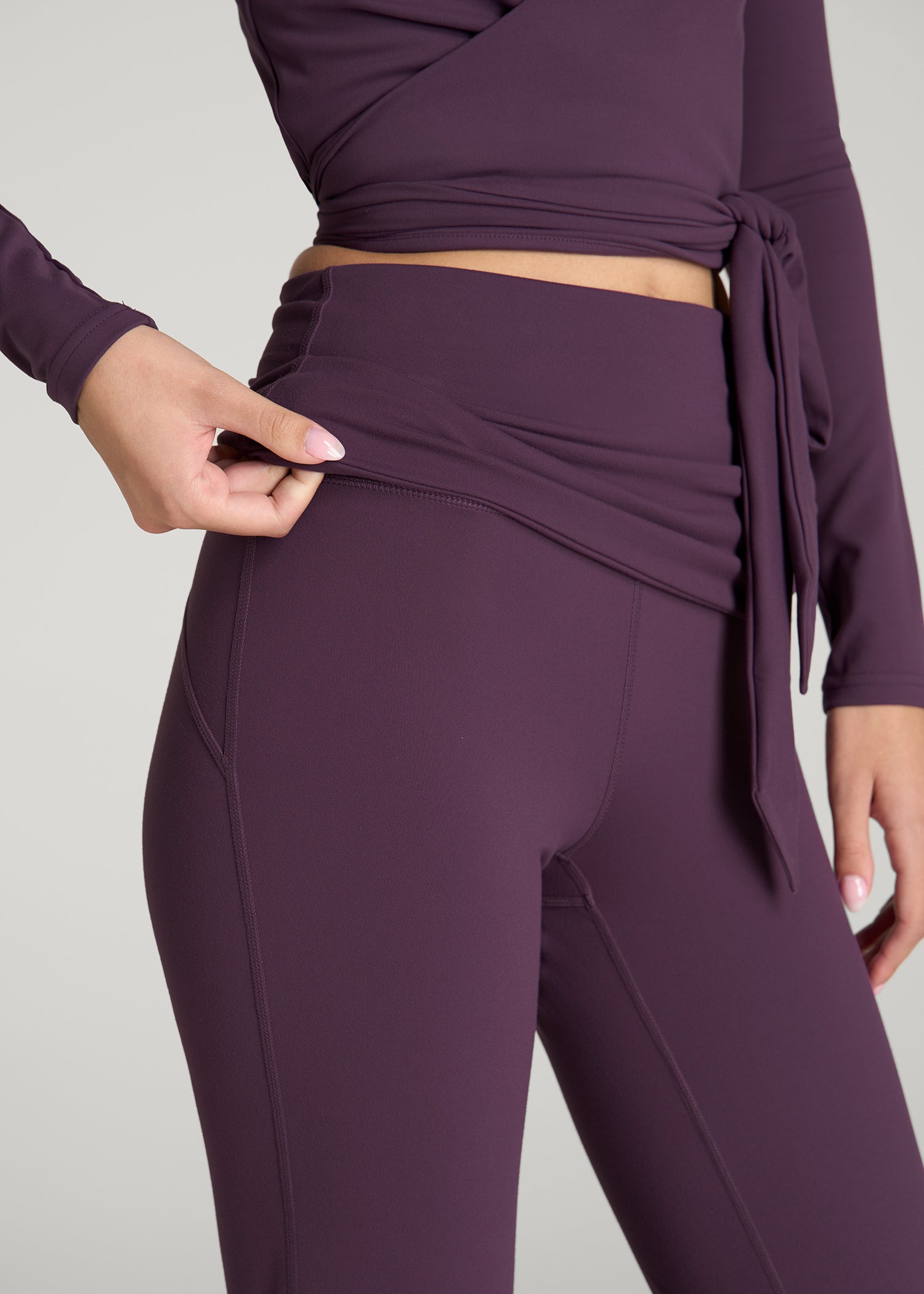 Balance Fold-over Flare Legging for Tall Women in Aubergine