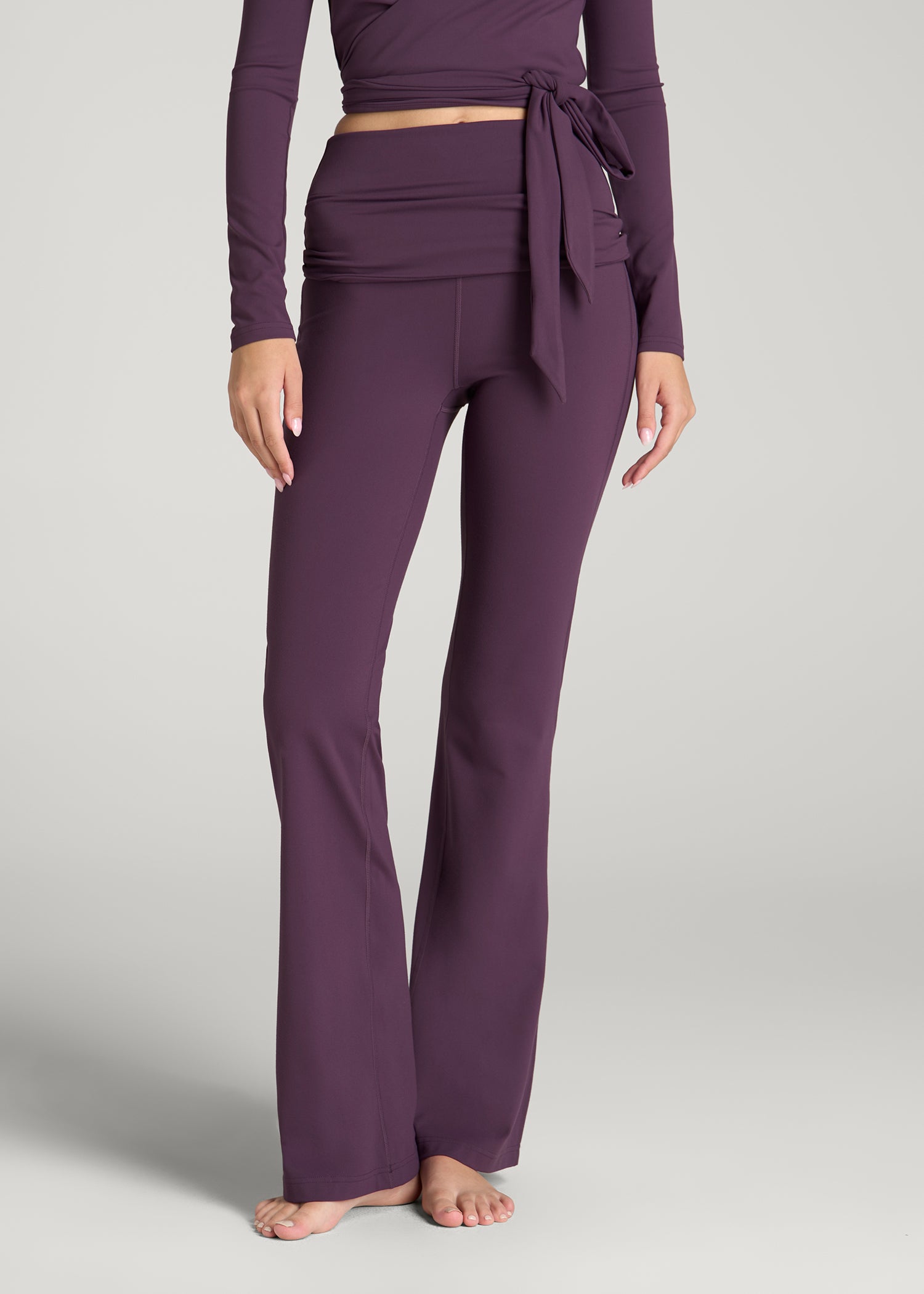 Balance Fold-over Flare Legging for Tall Women in Aubergine