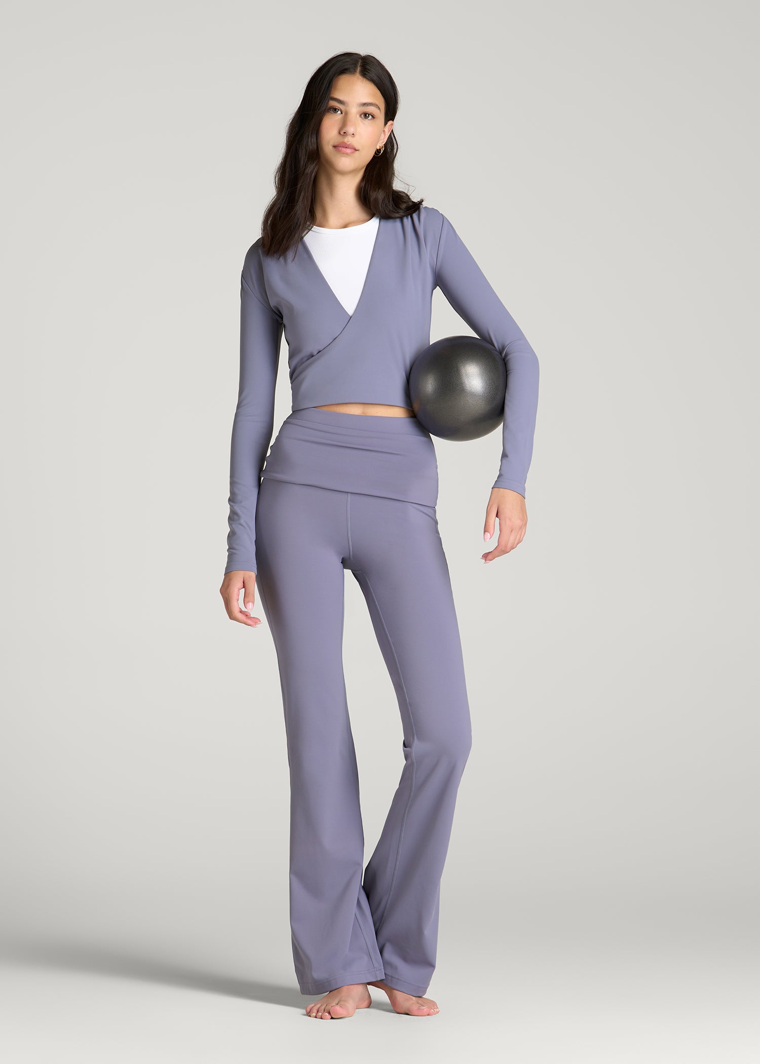 Balance Fold-over Flare Legging for Tall Women in Blue Granite