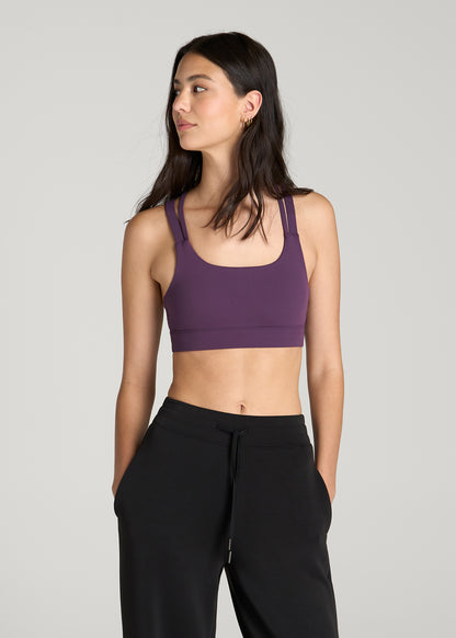 Balance Multi-Strap Sports Bra for Tall Women in Aubergine