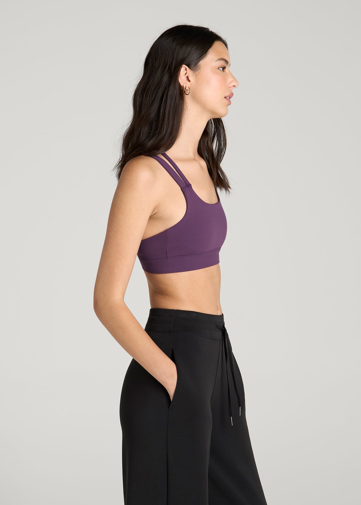 Balance Multi-Strap Sports Bra for Tall Women in Aubergine