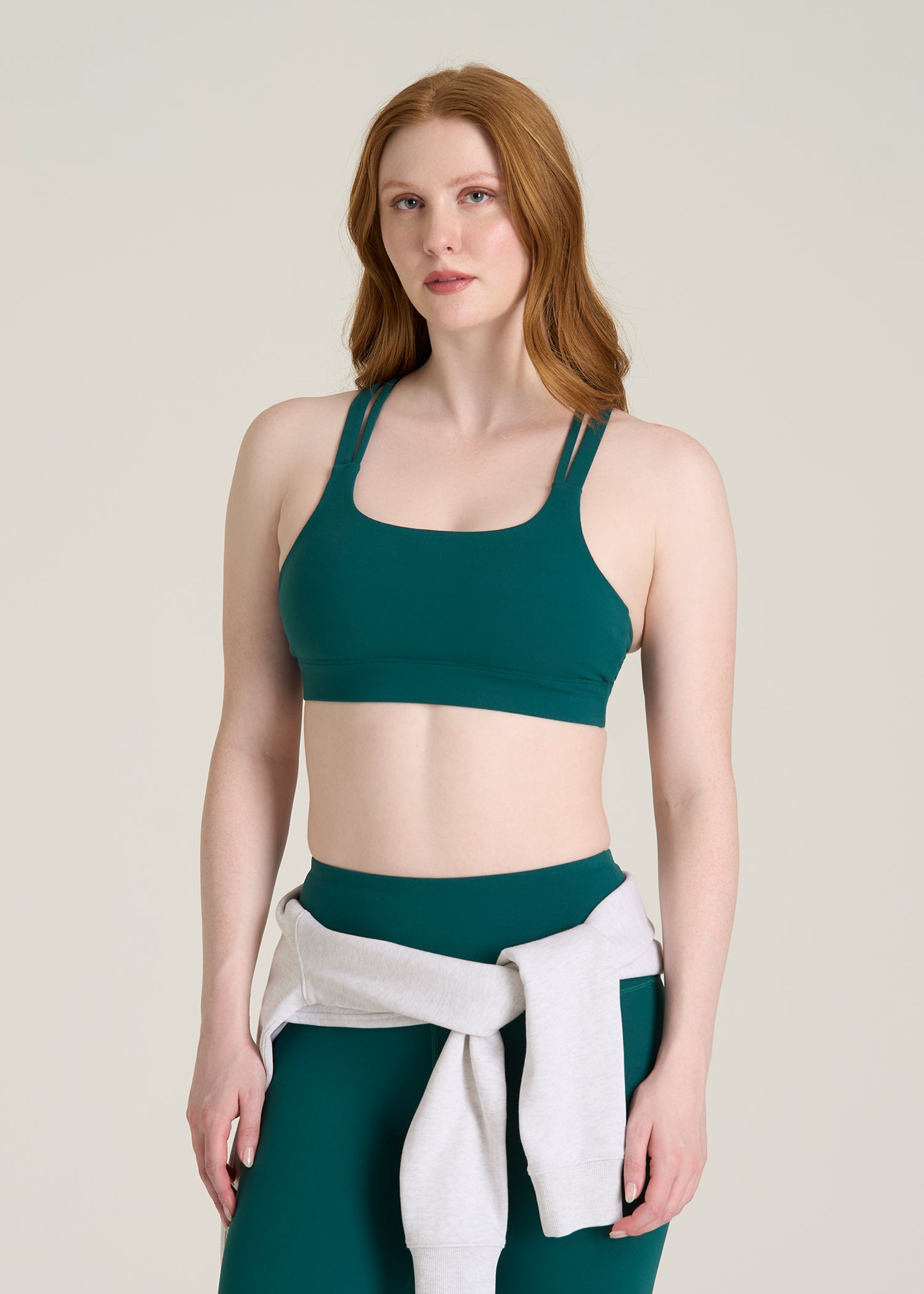 Balance Multi-Strap Sports Bra for Tall Women in Deep Teal
