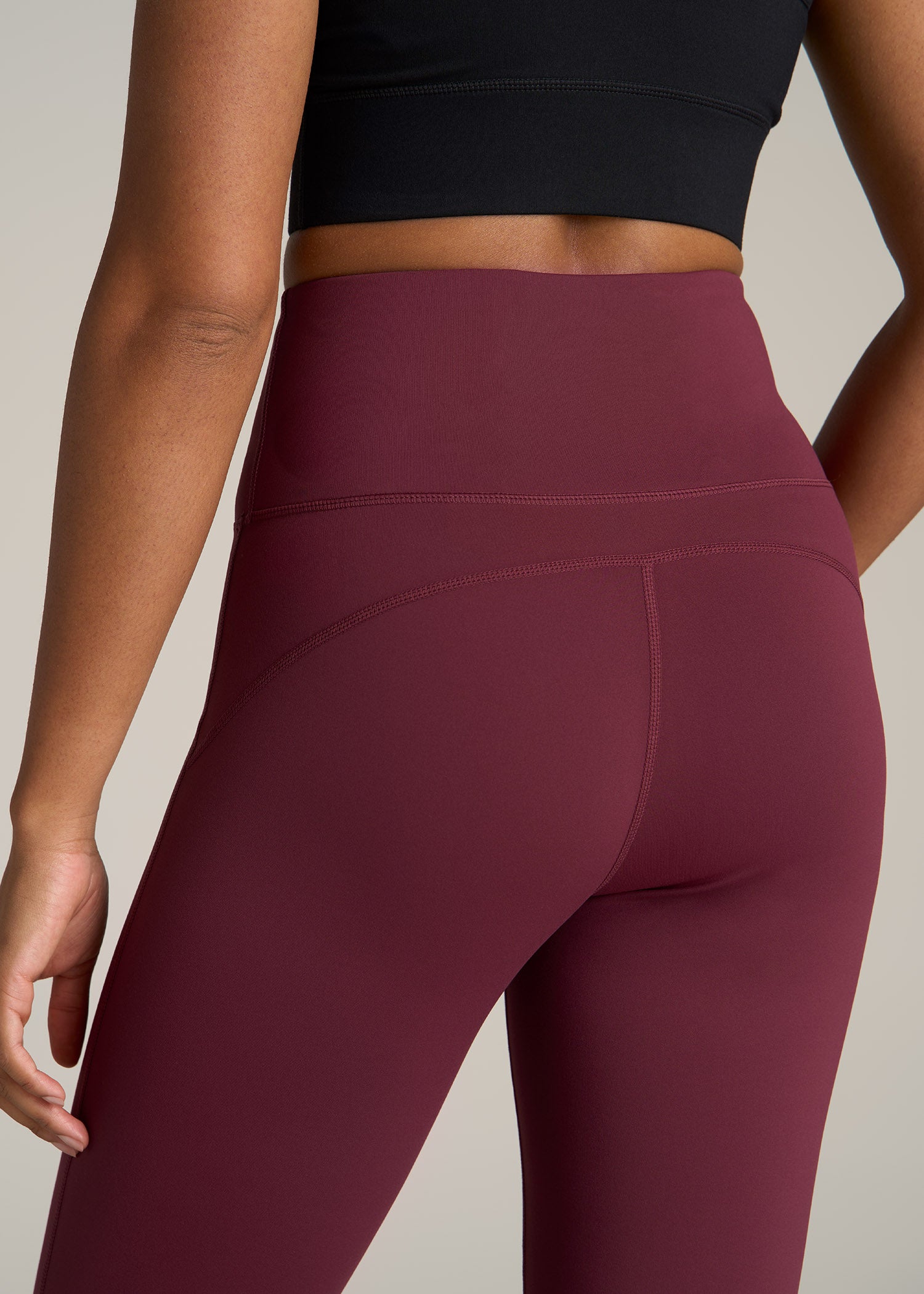 American-Tall-Women-Balance-Open-Bottom-Yoga-Pant-Dark-Cherry-detail