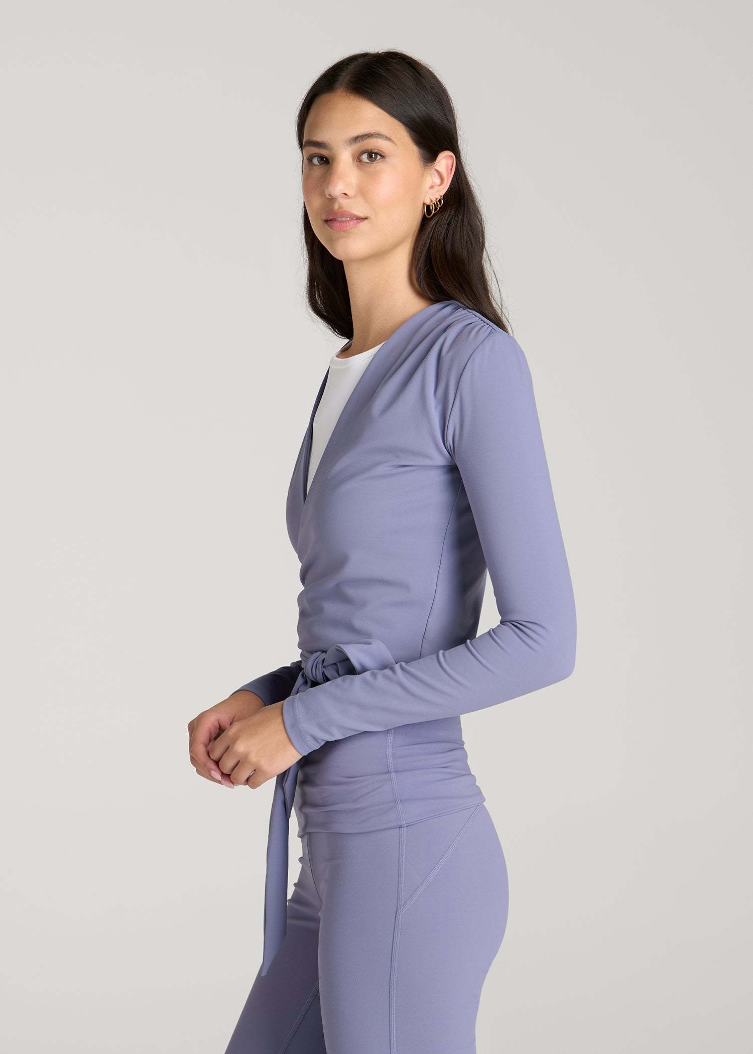Balance Wrap Top for Tall Women in Blue Granite
