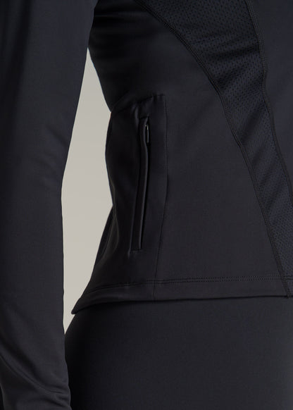 Balance Zip-Up Jacket with Stand-Up Collar for Tall Women in Black