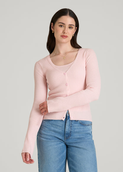 Boucle Knit Cardigan for Tall Women in Barely Pink