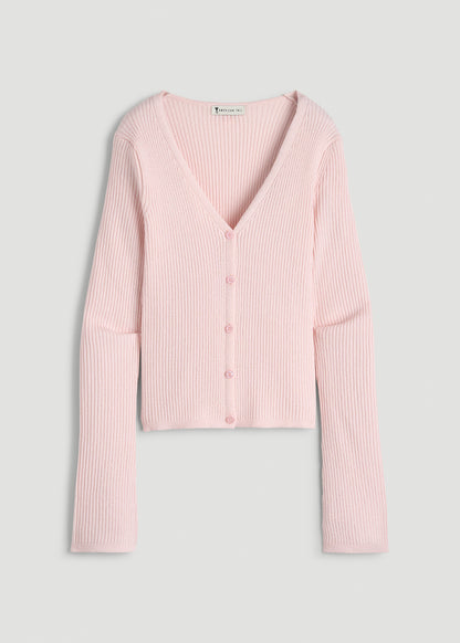 Boucle Knit Cardigan for Tall Women in Barely Pink