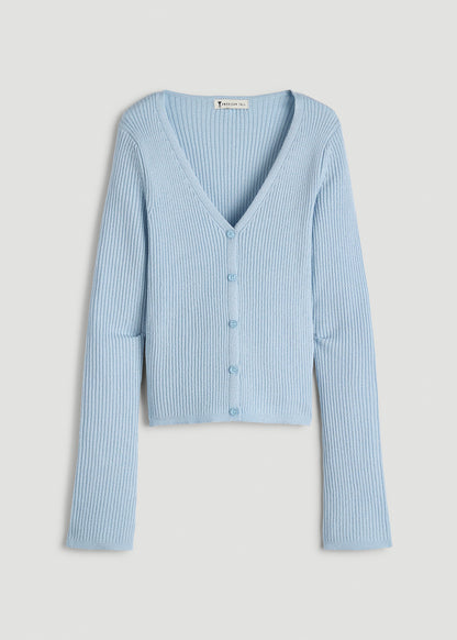 Boucle Knit Cardigan for Tall Women in Ice Blue